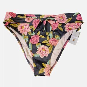 Shade & Shore Womens Black Floral High Leg/Waist Scarf Tie Bikini Bottom